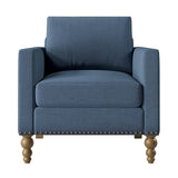 Classic Linen Armchair Accent Chair with Bronze Nailhead Trim Wooden Legs Single Sofa Couch for Living Room, Bedroom