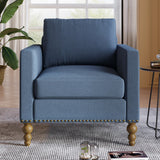 Classic Linen Armchair Accent Chair with Bronze Nailhead Trim Wooden Legs Single Sofa Couch for Living Room, Bedroom