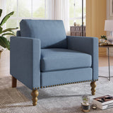 Classic Linen Armchair Accent Chair with Bronze Nailhead Trim Wooden Legs Single Sofa Couch for Living Room, Bedroom