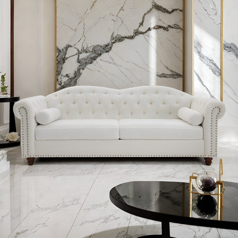 Classic Living Room 3-Seat Sofa, Chesterfield Tufted Fabric Sofa Couch
