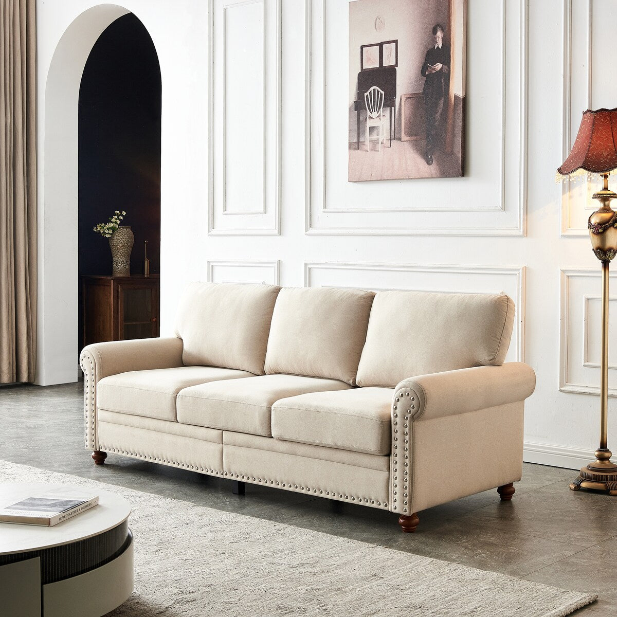 Classic Living Room Sofa 3-seat with Nails