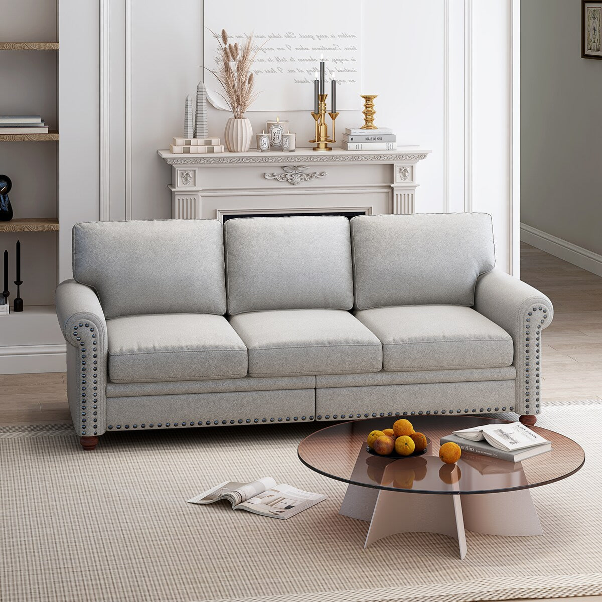 Classic Living Room Sofa 3-seat with Nails