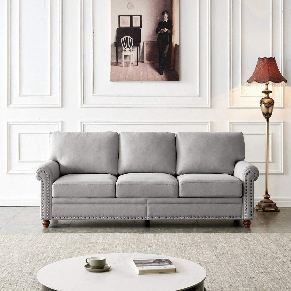 Classic Living Room Sofa 3-seat with Nails