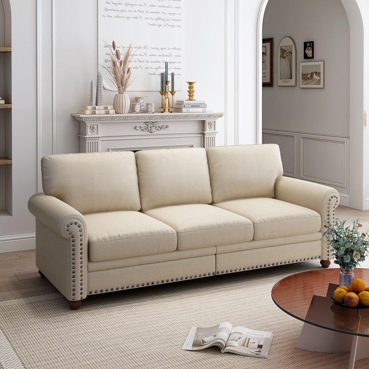Classic Living Room Sofa 3-seat with Nails