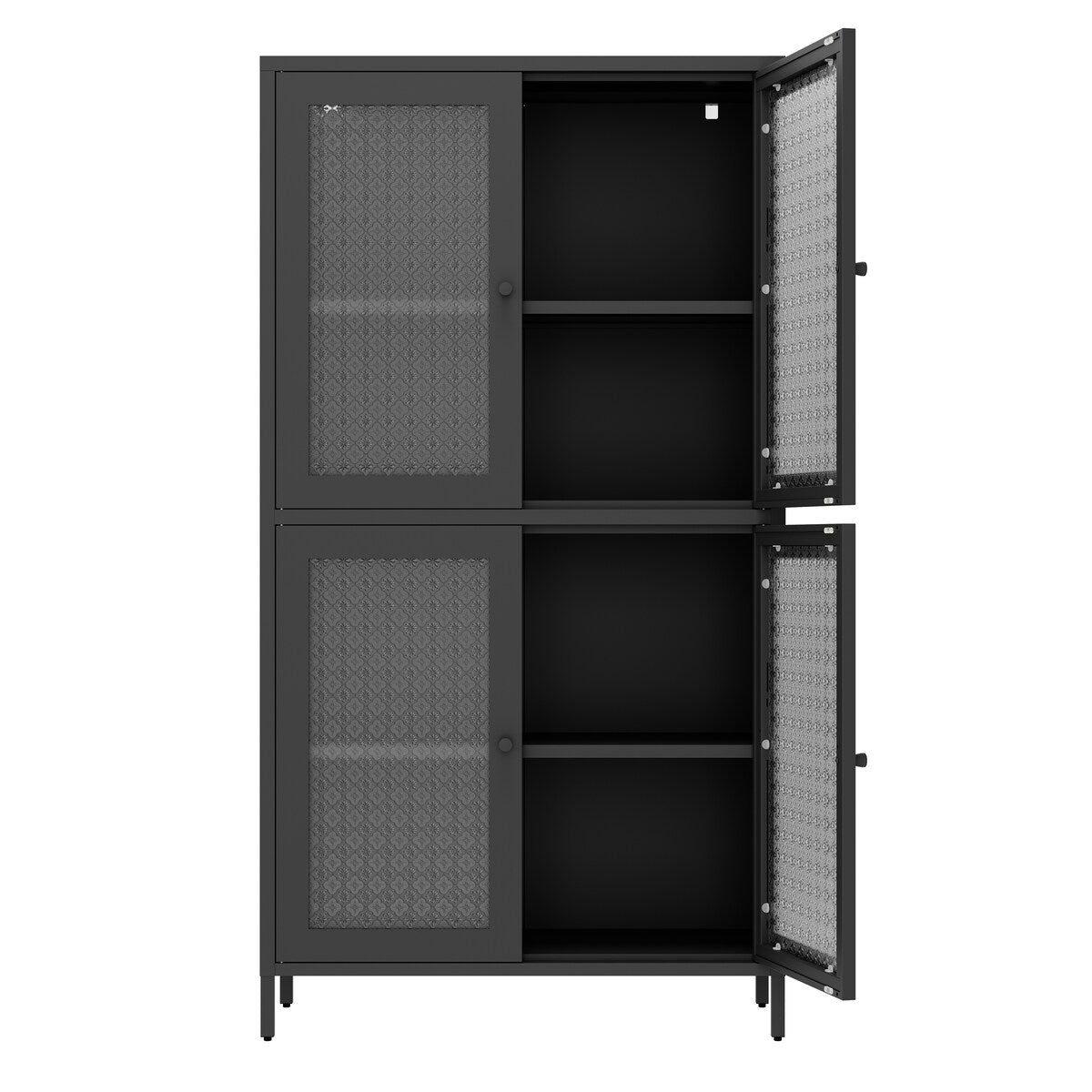 Classic Metal Storage Cabinet Display Cabinet with 4 Glass Doors 4 Shelves Cabinet Freestanding Bookcase Side Cabinet,Black