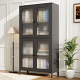 Classic Metal Storage Cabinet Display Cabinet with 4 Glass Doors 4 Shelves Cabinet Freestanding Bookcase Side Cabinet,Black