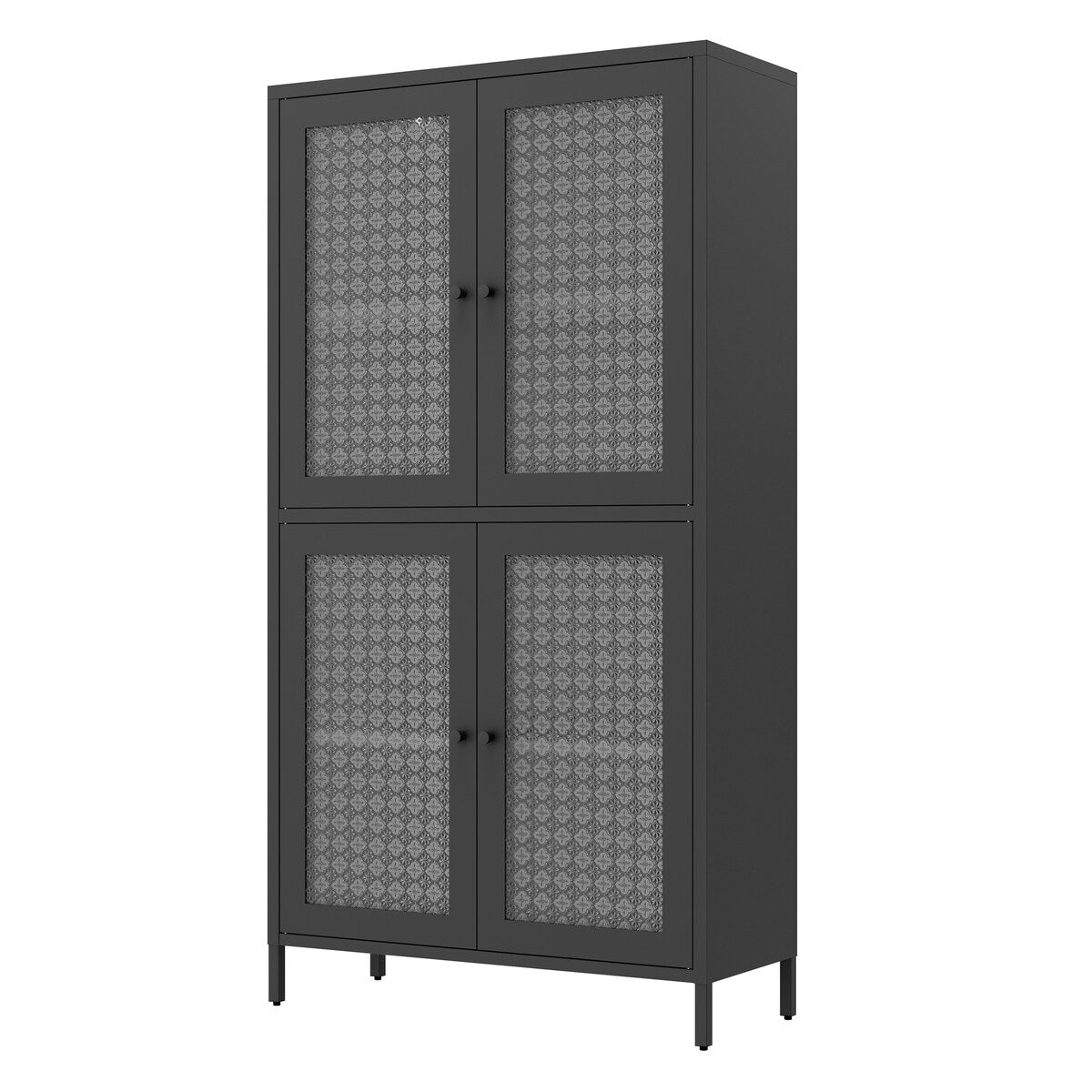 Classic Metal Storage Cabinet Display Cabinet with 4 Glass Doors 4 Shelves Cabinet Freestanding Bookcase Side Cabinet,Black