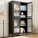 Classic Metal Storage Cabinet Display Cabinet with 4 Glass Doors 4 Shelves Cabinet Freestanding Bookcase Side Cabinet,Black
