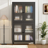 Classic Metal Storage Cabinet Display Cabinet with 4 Glass Doors 4 Shelves Cabinet Freestanding Bookcase Side Cabinet,Black