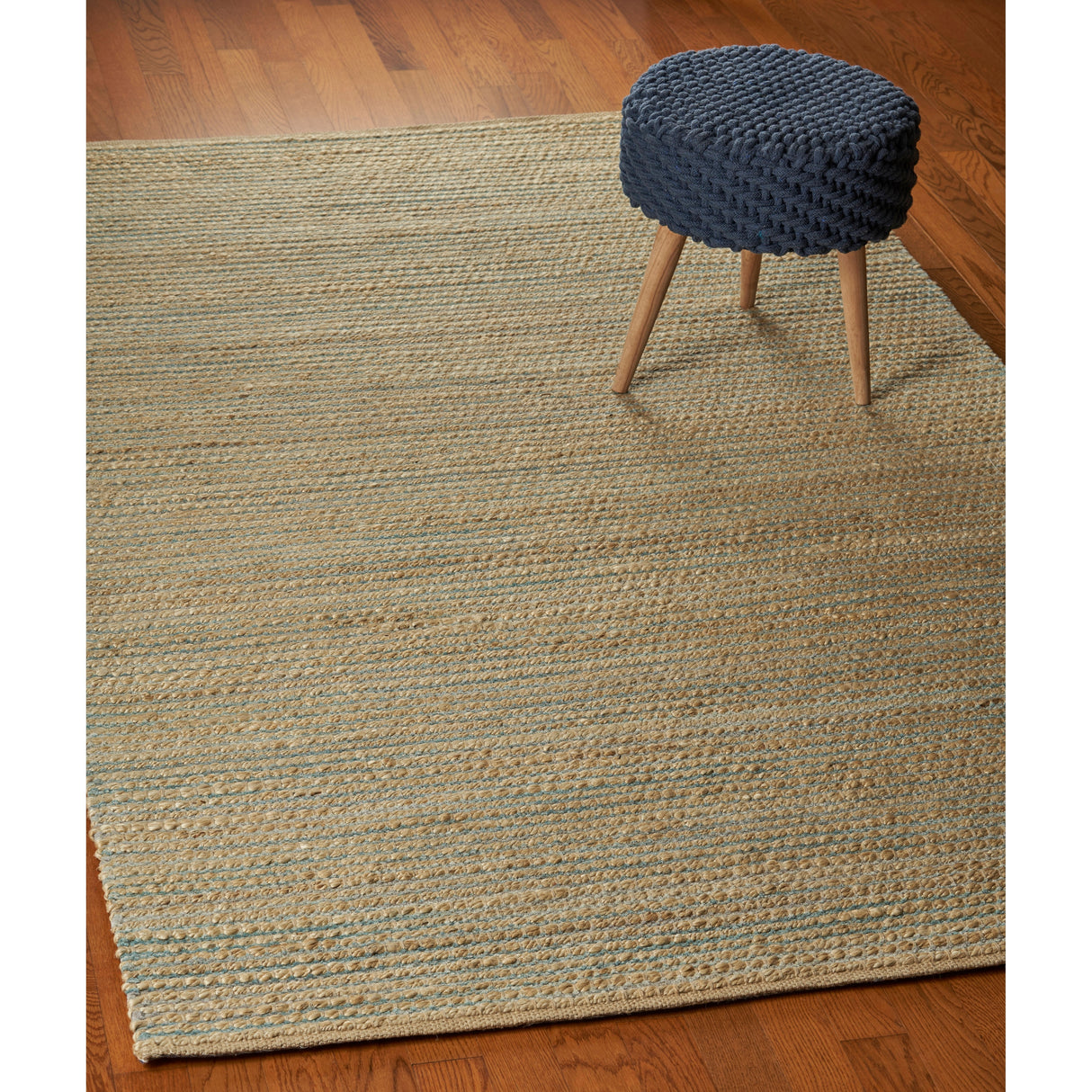 Sevita Organic Jute Woven Area Rug, Natural and Blue