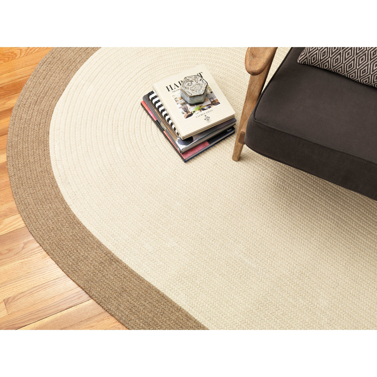 Classic Natural Border Braided Reversible 100% Wool Rug