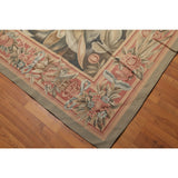 Classic Ornate Botanical Asmara Needlepoint Aubusson Rug - Olive/Tan - 10' x 14'