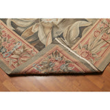 Classic Ornate Botanical Asmara Needlepoint Aubusson Rug - Olive/Tan - 10' x 14'