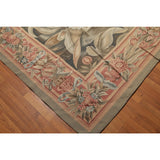 Classic Ornate Botanical Asmara Needlepoint Aubusson Rug - Olive/Tan - 10' x 14'