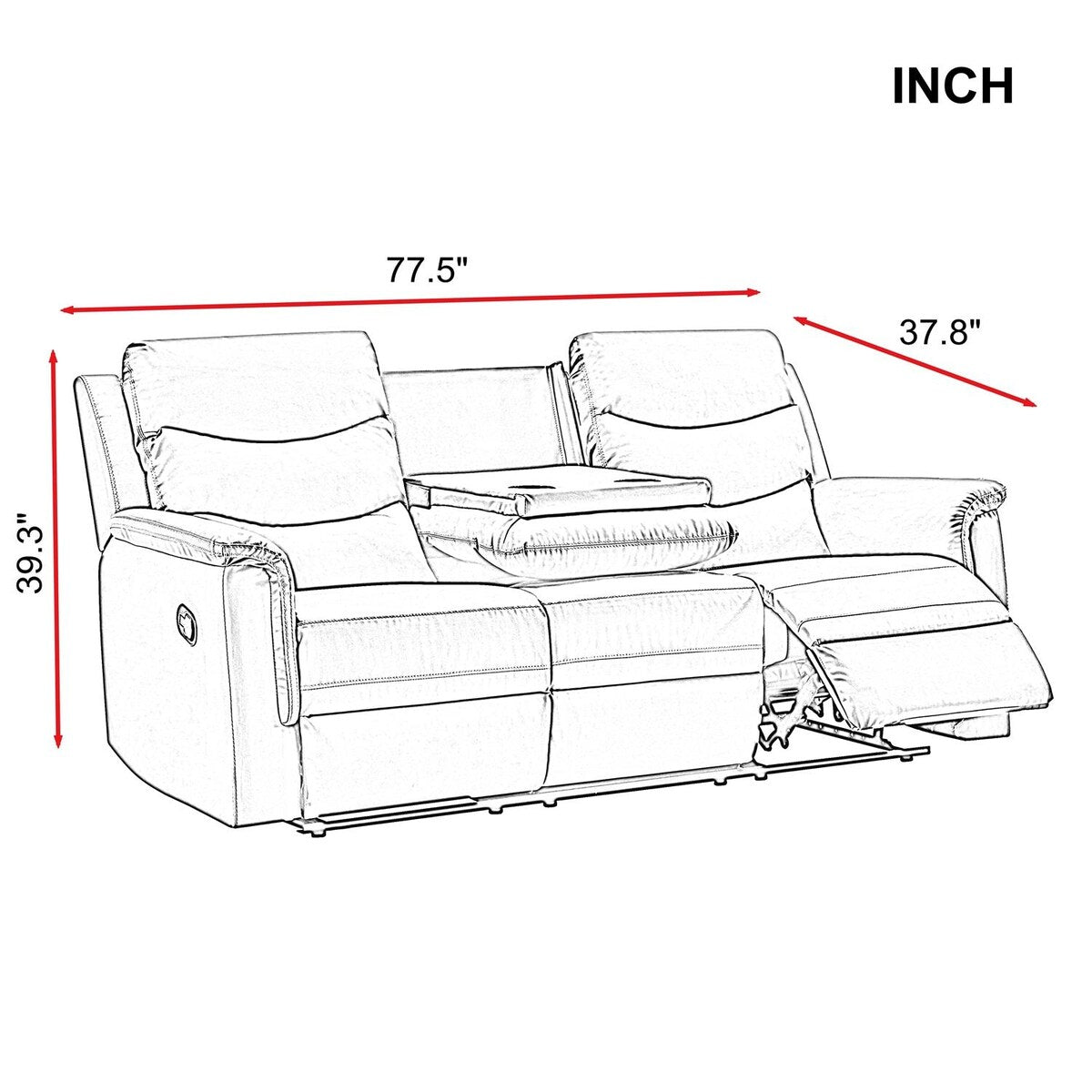Classic PU Leather Reclining Sofa Couch, Loveseat and 3-seater Sofa, with Cup Holders, Black