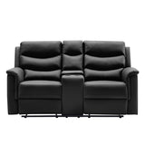 Classic PU Leather Reclining Sofa Couch, Loveseat and 3-seater Sofa, with Cup Holders, Black