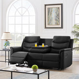 Classic PU Leather Reclining Sofa Couch, Loveseat and 3-seater Sofa, with Cup Holders, Black
