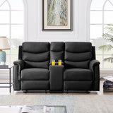Classic PU Leather Reclining Sofa Couch, Loveseat and 3-seater Sofa, with Cup Holders, Black