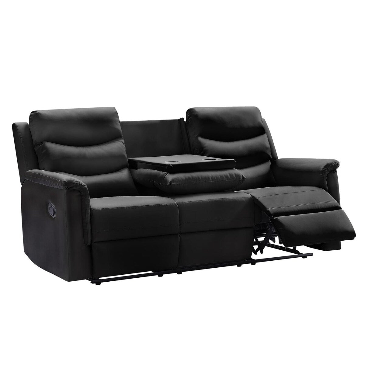Classic PU Leather Reclining Sofa Couch, Loveseat and 3-seater Sofa, with Cup Holders, Black