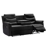 Classic PU Leather Reclining Sofa Couch, Loveseat and 3-seater Sofa, with Cup Holders, Black