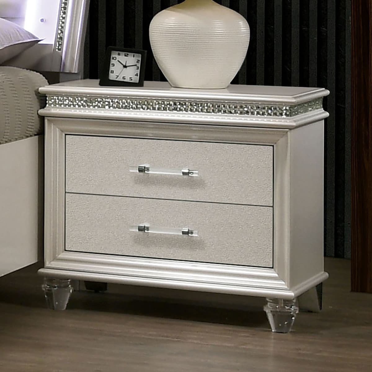 Classic Pearl White 1pc Nightstand Only Contemporary Solid wood 2-Drawers Felt-lined