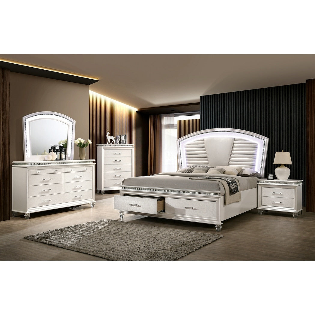 Classic Pearl White 1pc Nightstand Only Contemporary Solid wood 2-Drawers Felt-lined