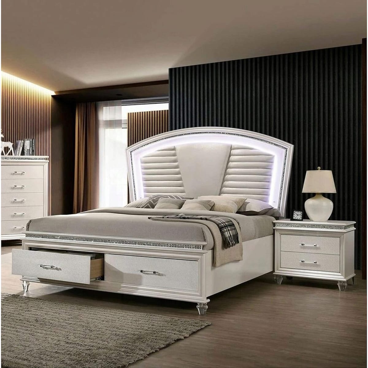 Classic Pearl White 1pc Nightstand Only Contemporary Solid wood 2-Drawers Felt-lined