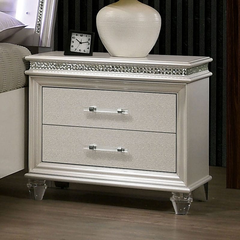 Classic Pearl White 1pc Nightstand Only Contemporary Solid wood 2-Drawers Felt-lined