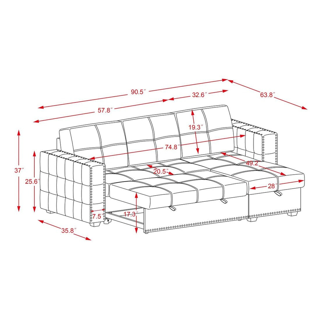 Classic Sectional sofa with pulled out bed