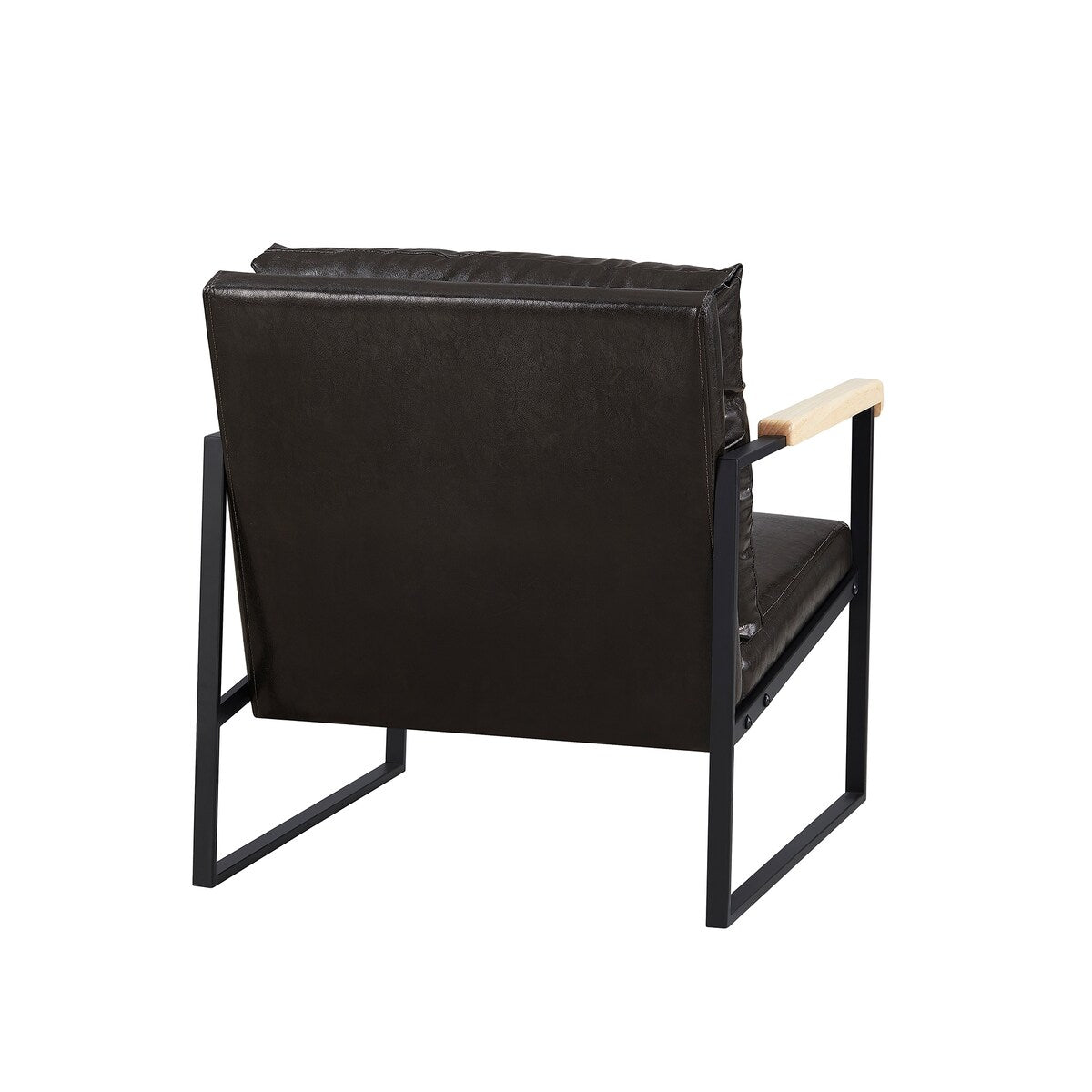 Classic Style Faux Leather PU Upholstery Arm Chairs Living Room Accent Chair with Metal Frame and Wood Arms Support