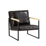 Classic Style Faux Leather PU Upholstery Arm Chairs Living Room Accent Chair with Metal Frame and Wood Arms Support