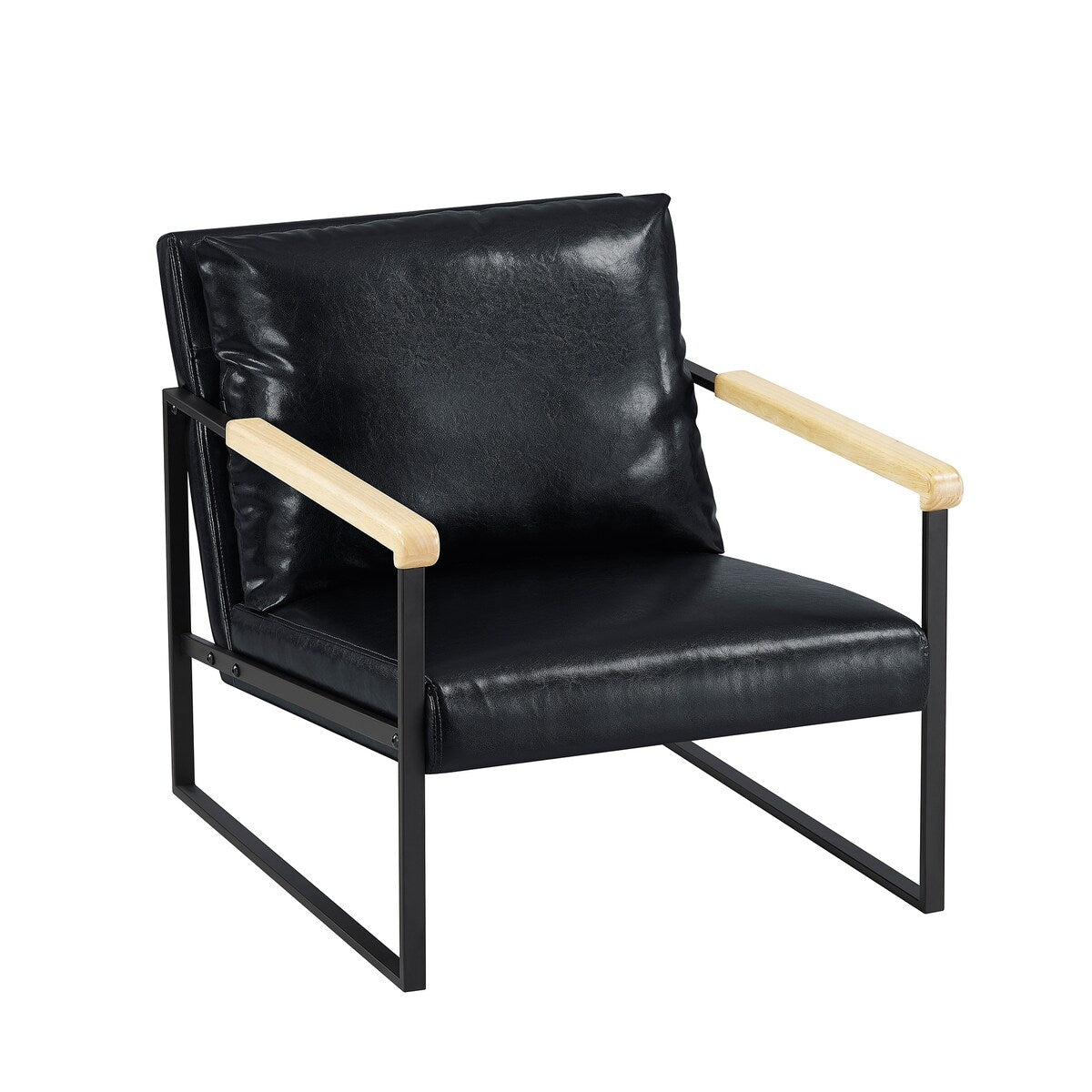 Classic Style Faux Leather PU Upholstery Arm Chairs Living Room Accent Chair with Metal Frame and Wood Arms Support