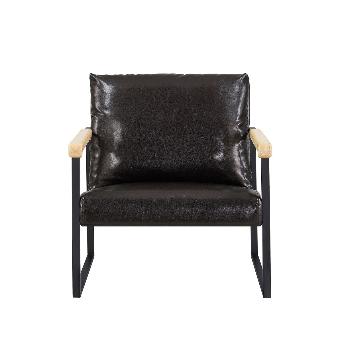 Classic Style Faux Leather PU Upholstery Arm Chairs Living Room Accent Chair with Metal Frame and Wood Arms Support