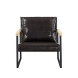 Classic Style Faux Leather PU Upholstery Arm Chairs Living Room Accent Chair with Metal Frame and Wood Arms Support