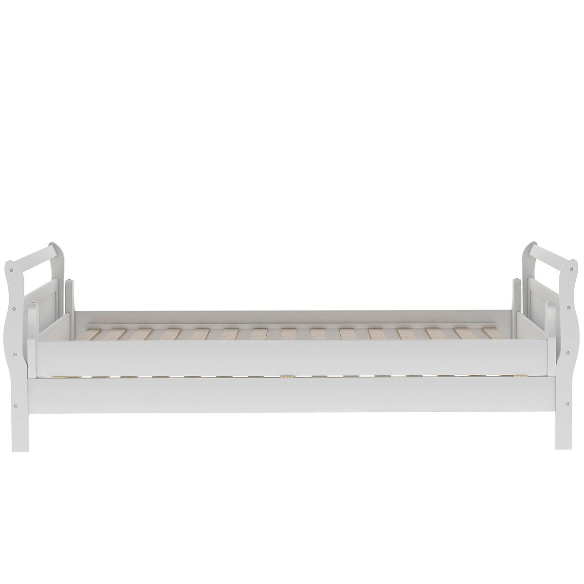 Classic Style Pine Wood Collapsible Platform Bed with 1 Under-bed Trundle, Twin, White