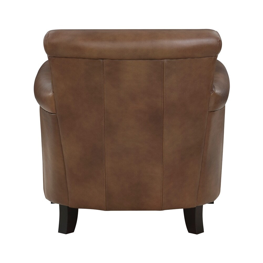 Classic Traditional Accent Chair Solid Wood frame Top-Grain Leather
