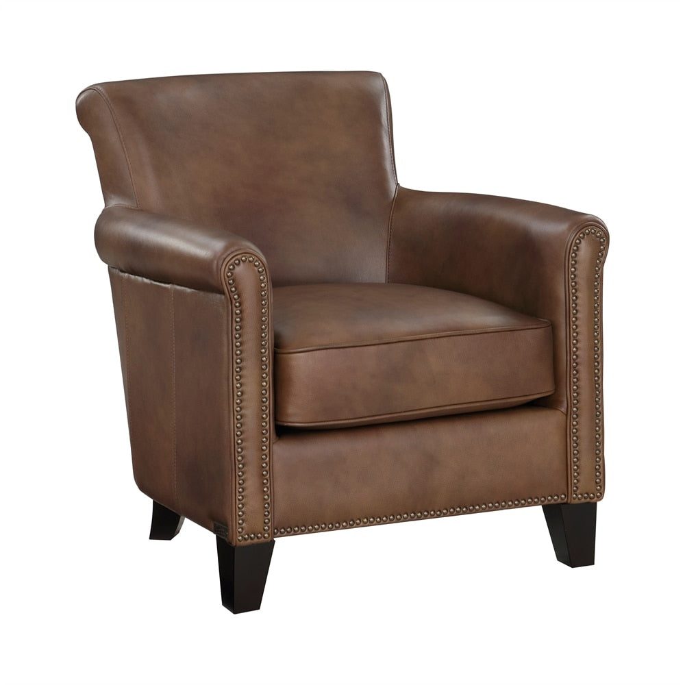 Classic Traditional Accent Chair Solid Wood frame Top-Grain Leather