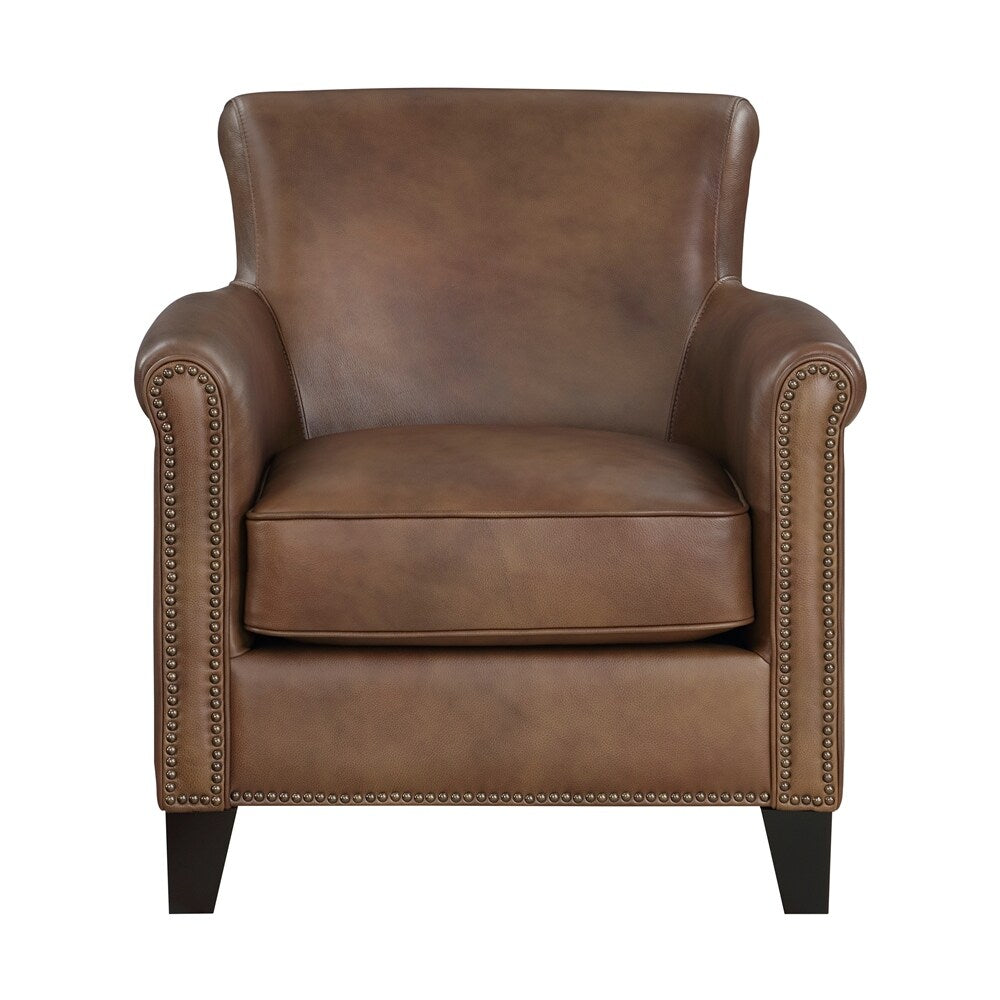 Classic Traditional Accent Chair Solid Wood frame Top-Grain Leather