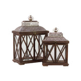 Classic & Traditional Wooden Lantern (Set Of 2) In Antique Brown Finish With Crossed W