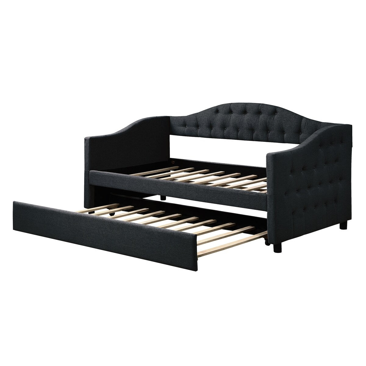 Classic Twin Size Comfy Upholstered Daybed w/ Trundle Bunk Bed Frame