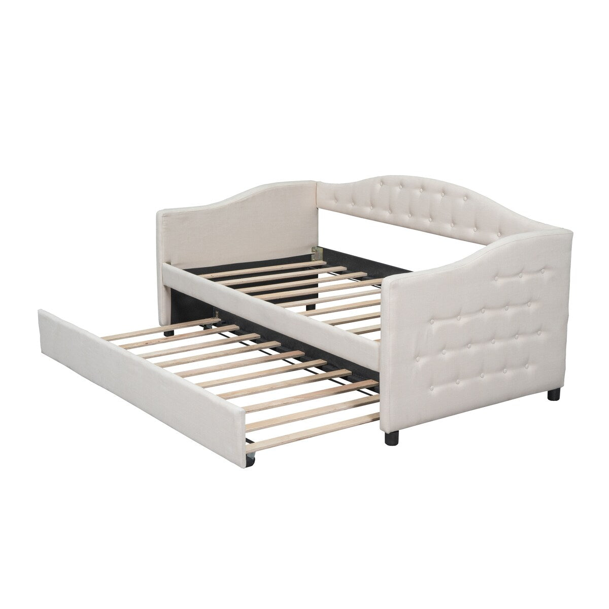 Classic Twin Size Comfy Upholstered Daybed w/ Trundle Bunk Bed Frame