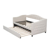 Classic Twin Size Comfy Upholstered Daybed w/ Trundle Bunk Bed Frame