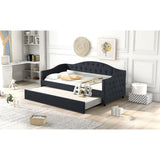 Classic Twin Size Comfy Upholstered Daybed w/ Trundle Bunk Bed Frame