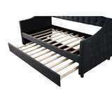 Classic Twin Size Comfy Upholstered Daybed w/ Trundle Bunk Bed Frame