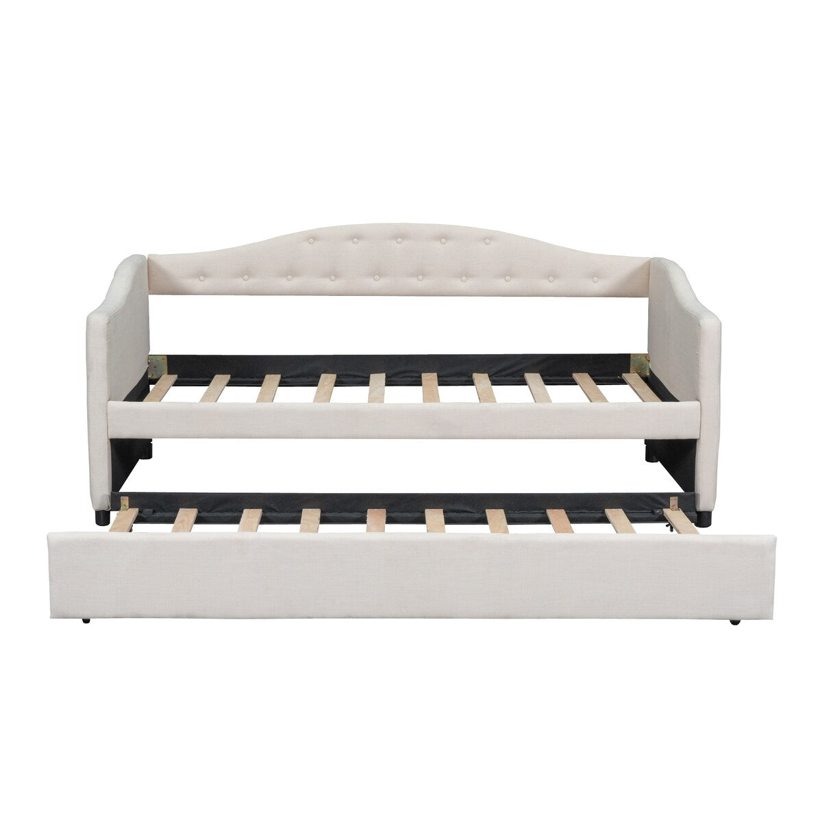 Classic Twin Size Comfy Upholstered Daybed w/ Trundle Bunk Bed Frame
