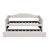 Classic Twin Size Comfy Upholstered Daybed w/ Trundle Bunk Bed Frame