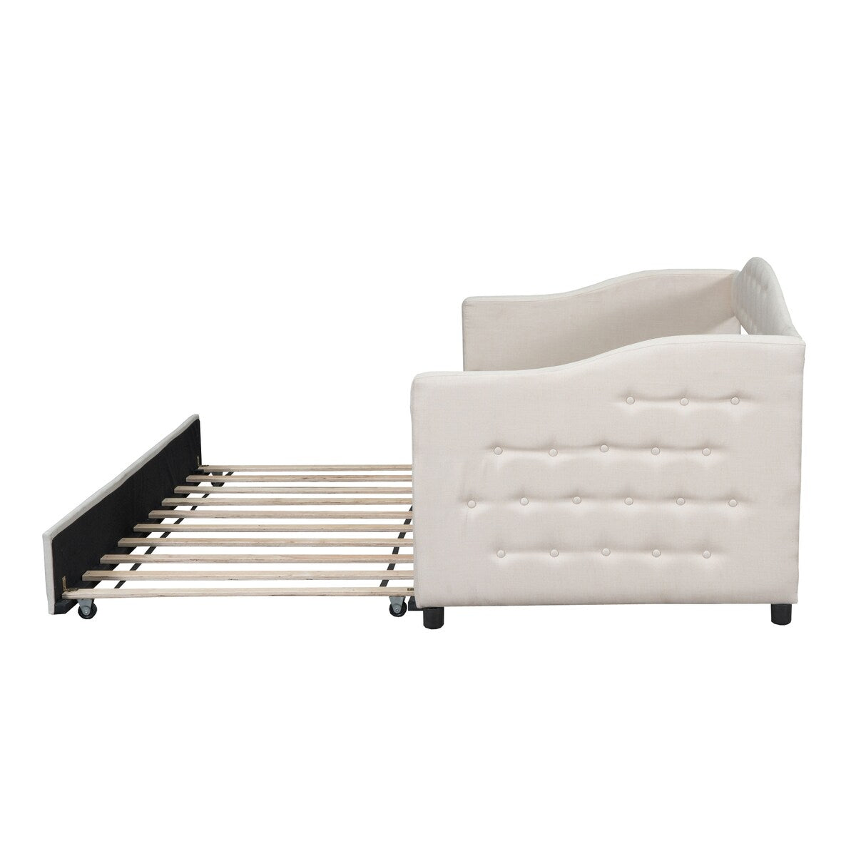 Classic Twin Size Comfy Upholstered Daybed w/ Trundle Bunk Bed Frame