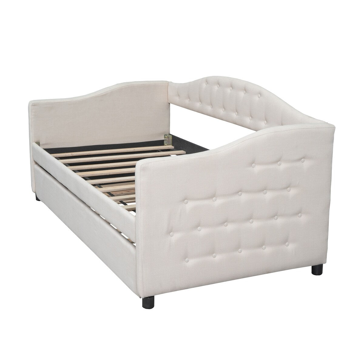 Classic Twin Size Comfy Upholstered Daybed w/ Trundle Bunk Bed Frame