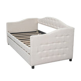 Classic Twin Size Comfy Upholstered Daybed w/ Trundle Bunk Bed Frame