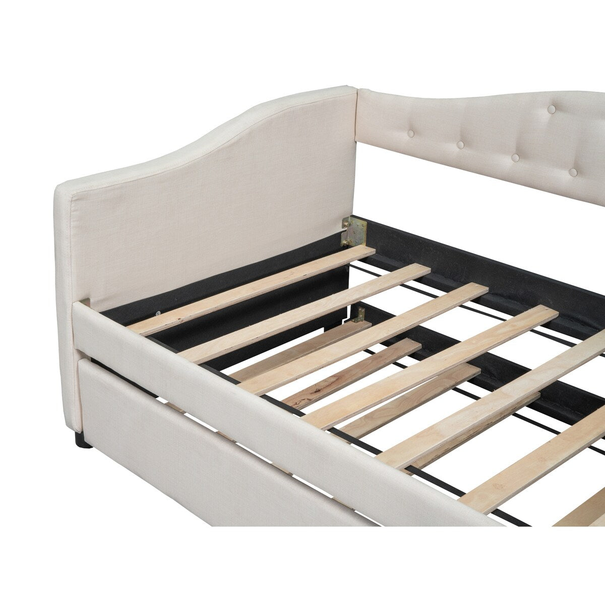 Classic Twin Size Comfy Upholstered Daybed w/ Trundle Bunk Bed Frame
